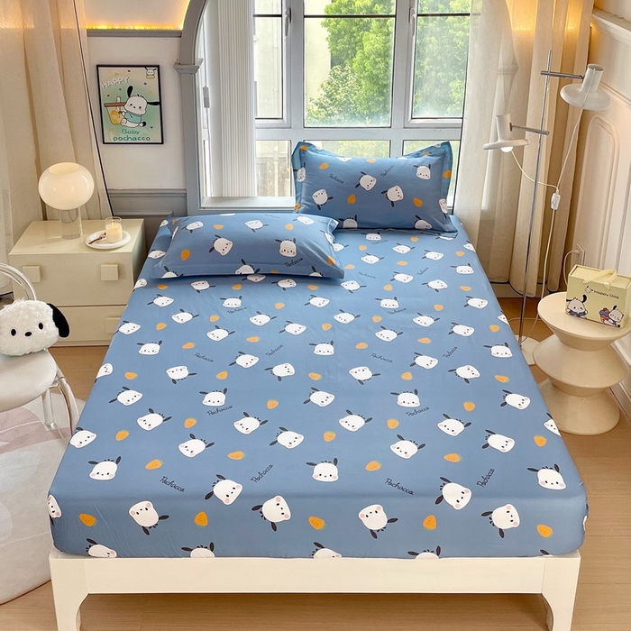 91家纺网 家纺一手货源 找家纺 蘭菲家纺 2025新款三丽鸥系列全棉印花单品床笠 小金豆-灰