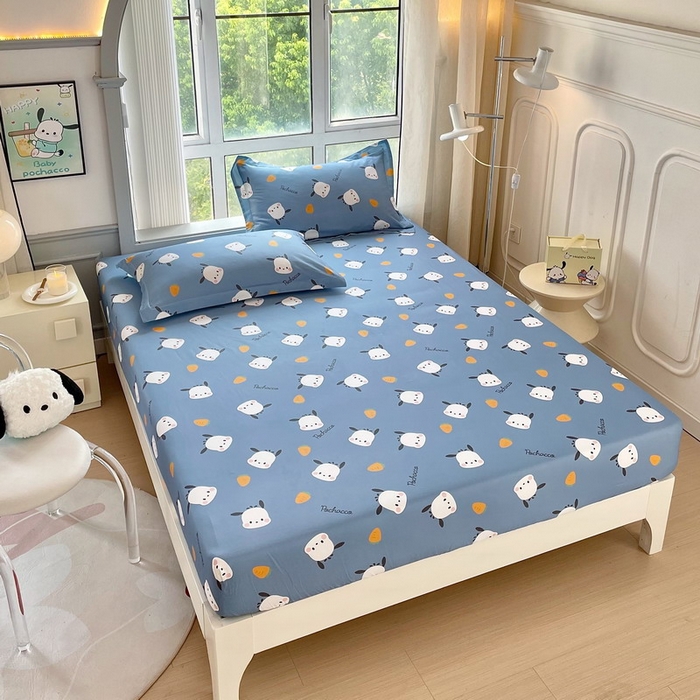 91家纺网 家纺一手货源 找家纺 蘭菲家纺 2025新款三丽鸥系列全棉印花单品床笠 小金豆-灰