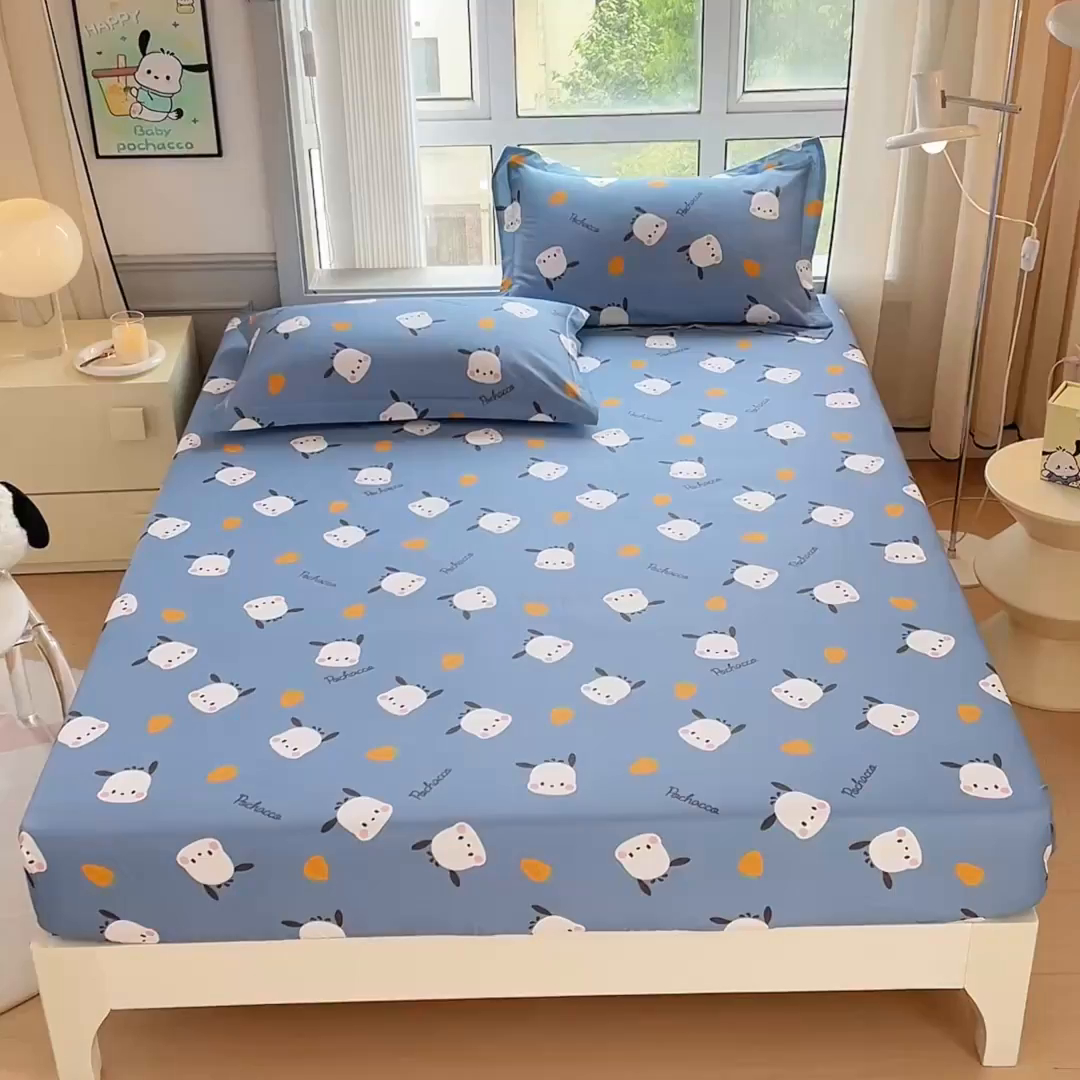 91家纺网 家纺一手货源 找家纺 蘭菲家纺 2025新款三丽鸥系列全棉印花单品床笠 小金豆-灰