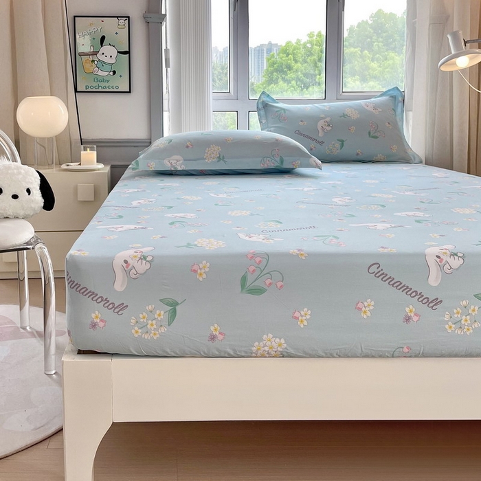 91家纺网 家纺一手货源 找家纺 蘭菲家纺 2025新款三丽鸥系列全棉印花单品床笠 小清新