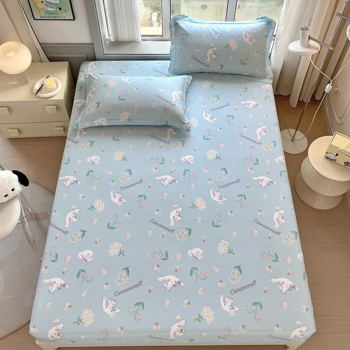 91家纺网 家纺一手货源 找家纺 蘭菲家纺 2025新款三丽鸥系列全棉印花单品床笠 小清新