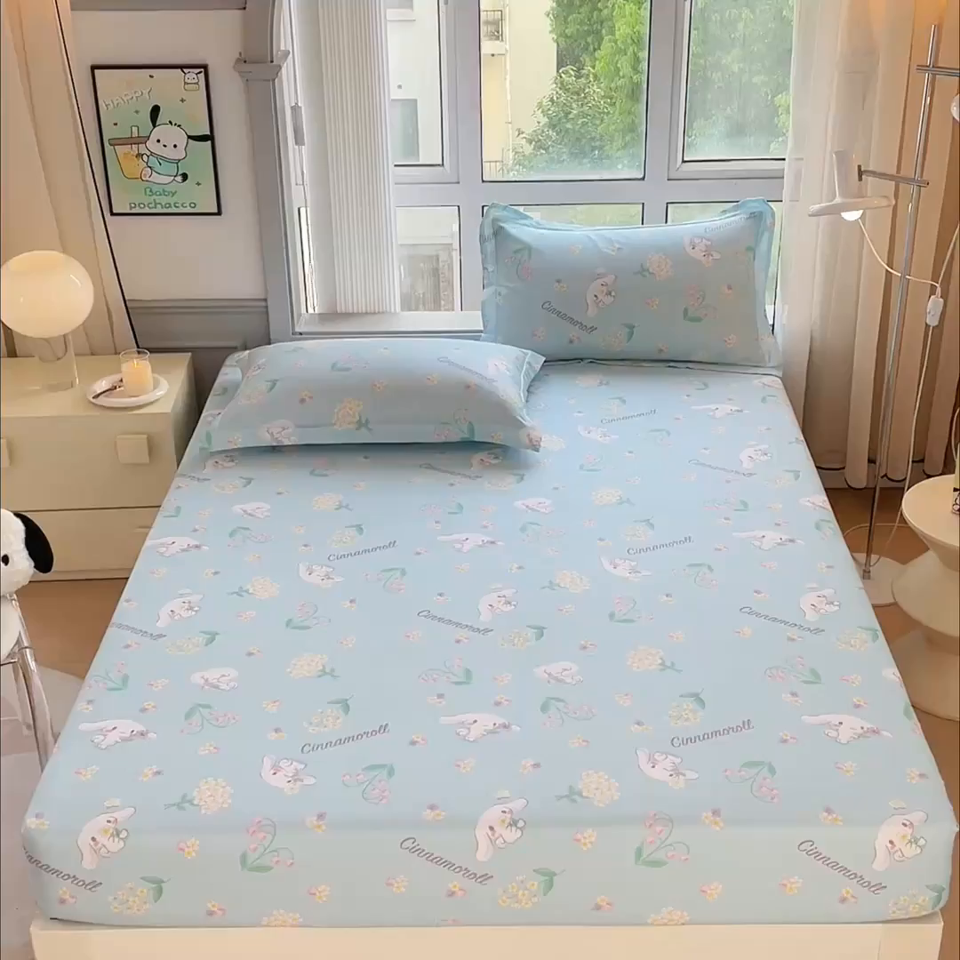 91家纺网 家纺一手货源 找家纺 蘭菲家纺 2025新款三丽鸥系列全棉印花单品床笠 小清新