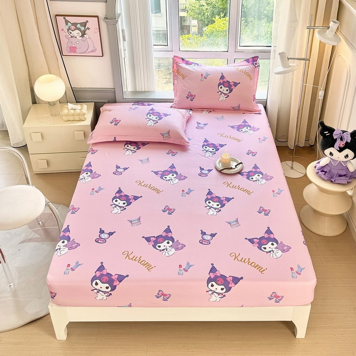 91家纺网 家纺一手货源 找家纺 蘭菲家纺 2025新款三丽鸥系列全棉印花单品床笠 小甜库-粉