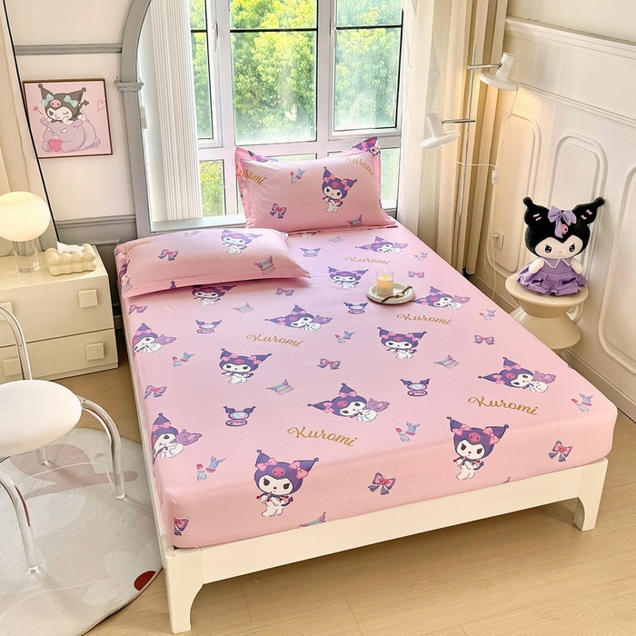 91家纺网 家纺一手货源 找家纺 蘭菲家纺 2025新款三丽鸥系列全棉印花单品床笠 小甜库-粉