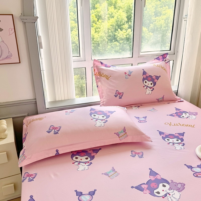 91家纺网 家纺一手货源 找家纺 蘭菲家纺 2025新款三丽鸥系列全棉印花单品床笠 小甜库-粉