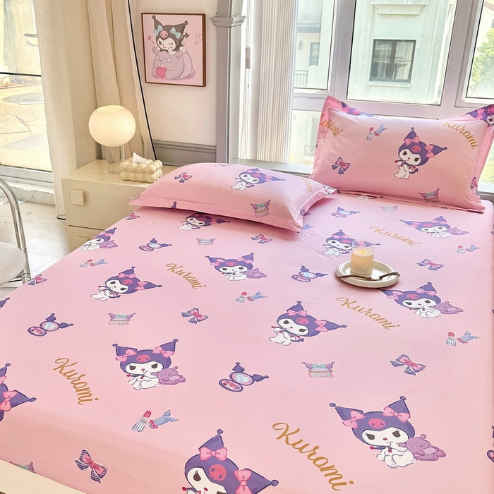 91家纺网 家纺一手货源 找家纺 蘭菲家纺 2025新款三丽鸥系列全棉印花单品床笠 小甜库-粉