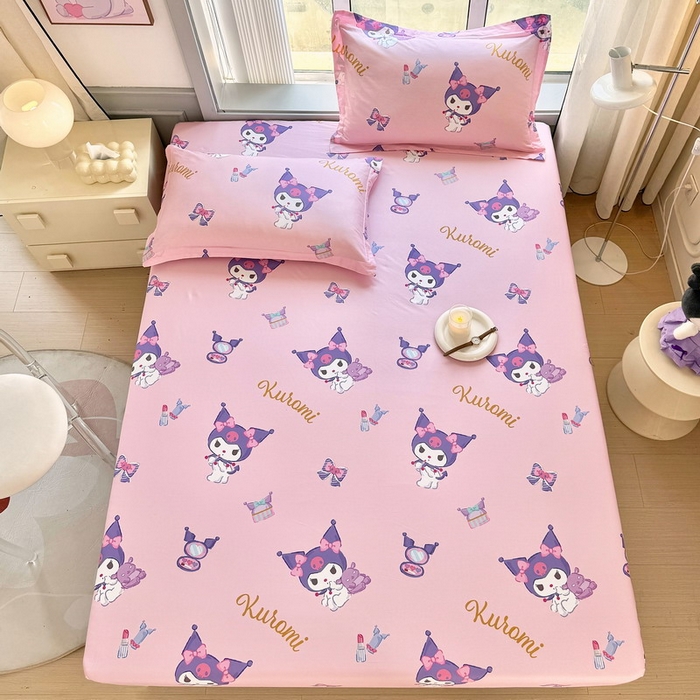 91家纺网 家纺一手货源 找家纺 蘭菲家纺 2025新款三丽鸥系列全棉印花单品床笠 小甜库-粉