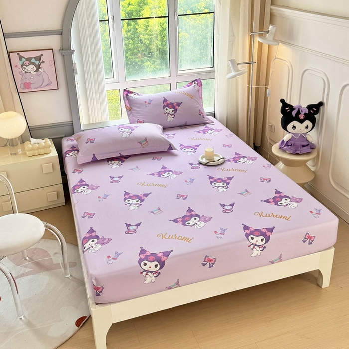 91家纺网 家纺一手货源 找家纺 蘭菲家纺 2025新款三丽鸥系列全棉印花单品床笠 小甜库-紫