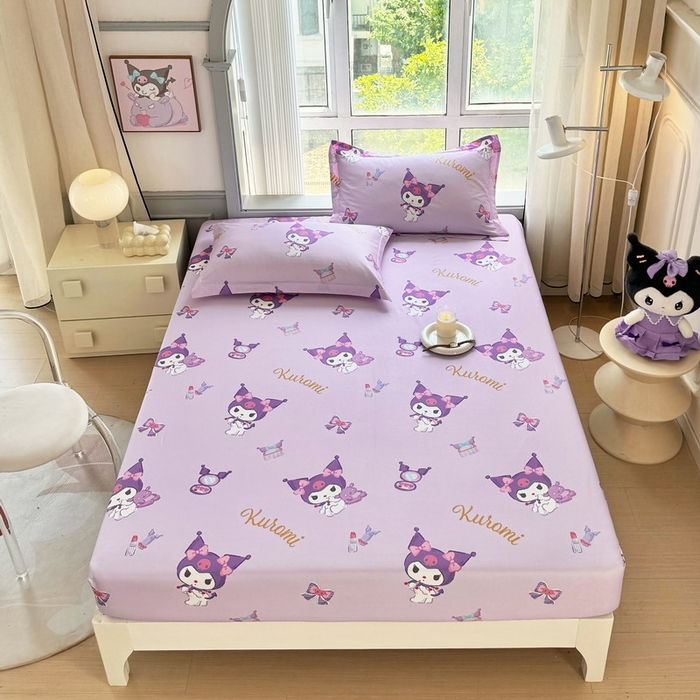 91家纺网 家纺一手货源 找家纺 蘭菲家纺 2025新款三丽鸥系列全棉印花单品床笠 小甜库-紫