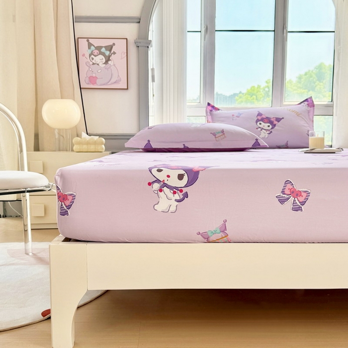 91家纺网 家纺一手货源 找家纺 蘭菲家纺 2025新款三丽鸥系列全棉印花单品床笠 小甜库-紫