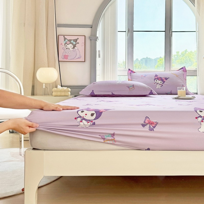 91家纺网 家纺一手货源 找家纺 蘭菲家纺 2025新款三丽鸥系列全棉印花单品床笠 小甜库-紫