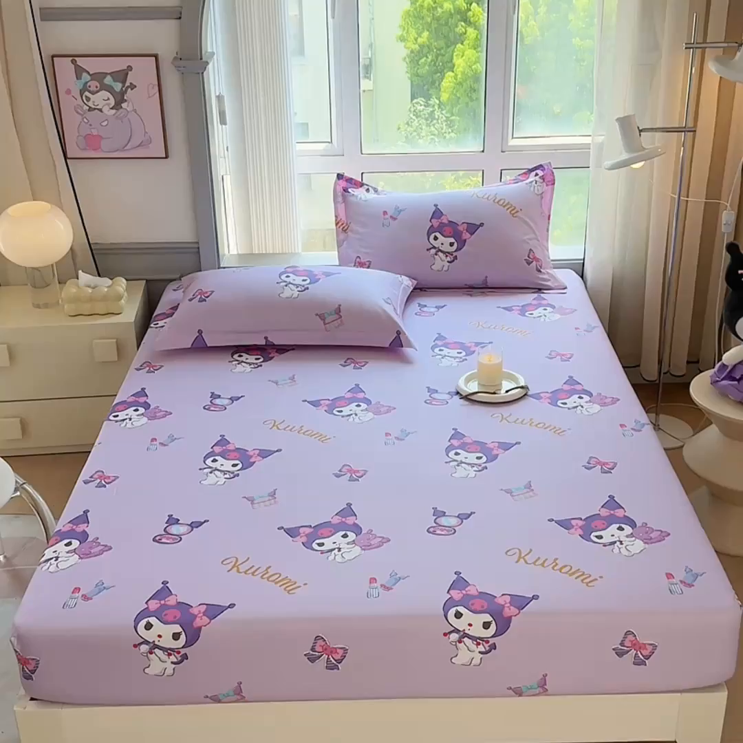 91家纺网 家纺一手货源 找家纺 蘭菲家纺 2025新款三丽鸥系列全棉印花单品床笠 小甜库-紫