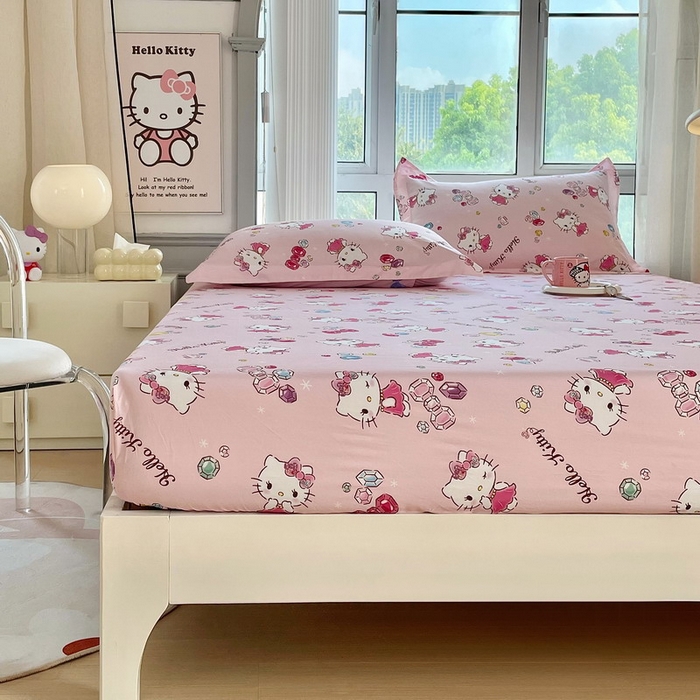 91家纺网 家纺一手货源 找家纺 蘭菲家纺 2025新款三丽鸥系列全棉印花单品床笠 小甜心