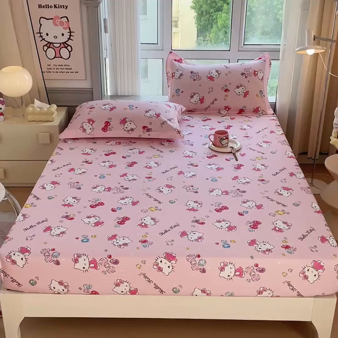 91家纺网 家纺一手货源 找家纺 蘭菲家纺 2025新款三丽鸥系列全棉印花单品床笠 小甜心