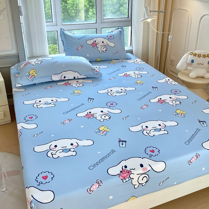 91家纺网 家纺一手货源 找家纺 蘭菲家纺 2025新款三丽鸥系列全棉印花单品床笠 小团子