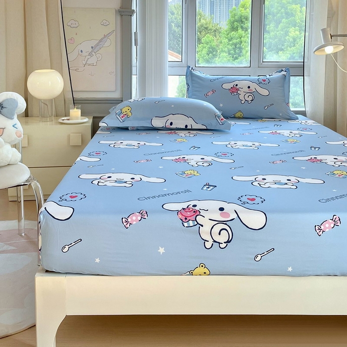 91家纺网 家纺一手货源 找家纺 蘭菲家纺 2025新款三丽鸥系列全棉印花单品床笠 小团子