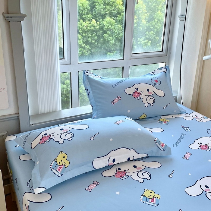 91家纺网 家纺一手货源 找家纺 蘭菲家纺 2025新款三丽鸥系列全棉印花单品床笠 小团子