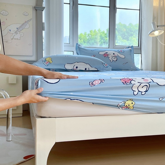 91家纺网 家纺一手货源 找家纺 蘭菲家纺 2025新款三丽鸥系列全棉印花单品床笠 小团子