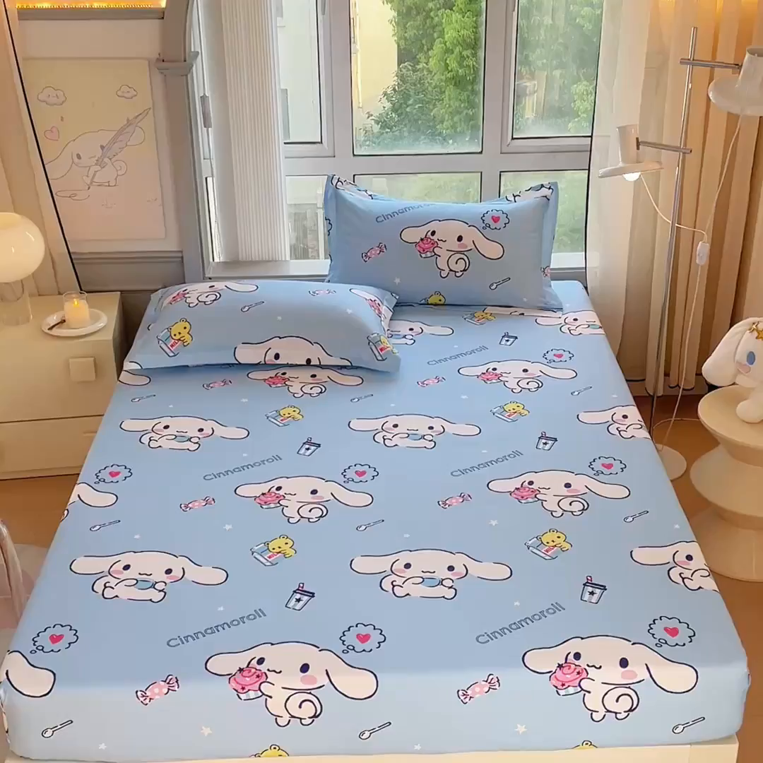 91家纺网 家纺一手货源 找家纺 蘭菲家纺 2025新款三丽鸥系列全棉印花单品床笠 小团子