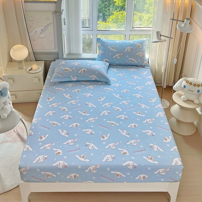 91家纺网 家纺一手货源 找家纺 蘭菲家纺 2025新款三丽鸥系列全棉印花单品床笠 小雪儿