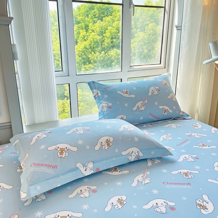 91家纺网 家纺一手货源 找家纺 蘭菲家纺 2025新款三丽鸥系列全棉印花单品床笠 小雪儿