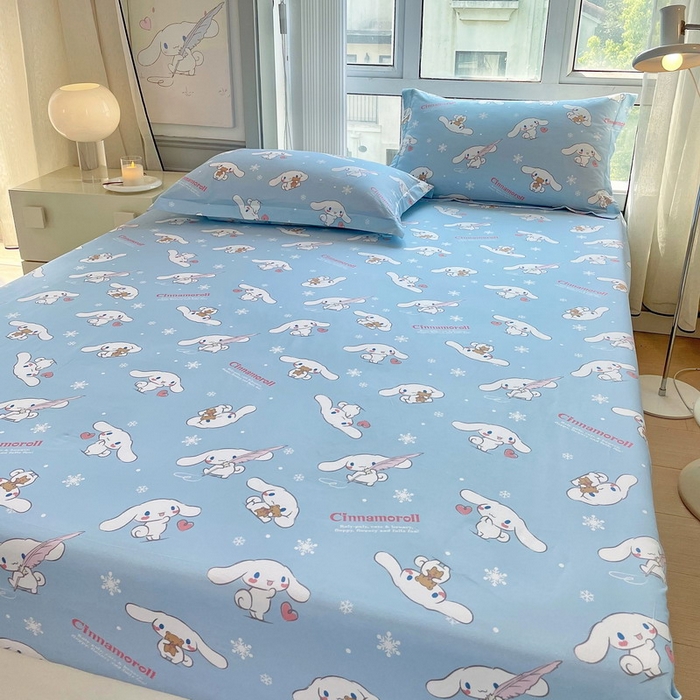 91家纺网 家纺一手货源 找家纺 蘭菲家纺 2025新款三丽鸥系列全棉印花单品床笠 小雪儿