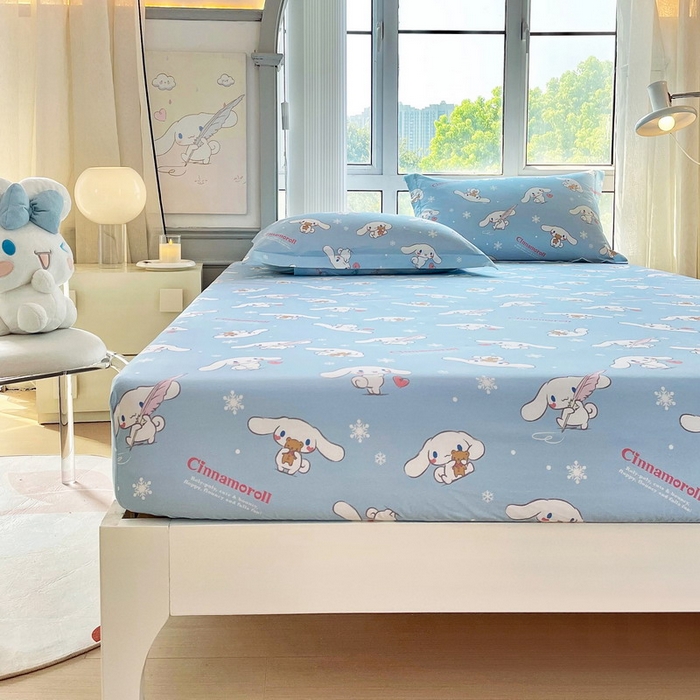 91家纺网 家纺一手货源 找家纺 蘭菲家纺 2025新款三丽鸥系列全棉印花单品床笠 小雪儿