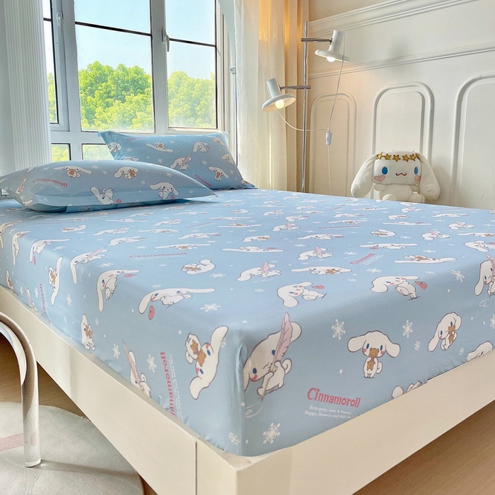 91家纺网 家纺一手货源 找家纺 蘭菲家纺 2025新款三丽鸥系列全棉印花单品床笠 小雪儿