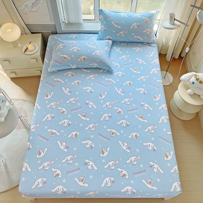 91家纺网 家纺一手货源 找家纺 蘭菲家纺 2025新款三丽鸥系列全棉印花单品床笠 小雪儿