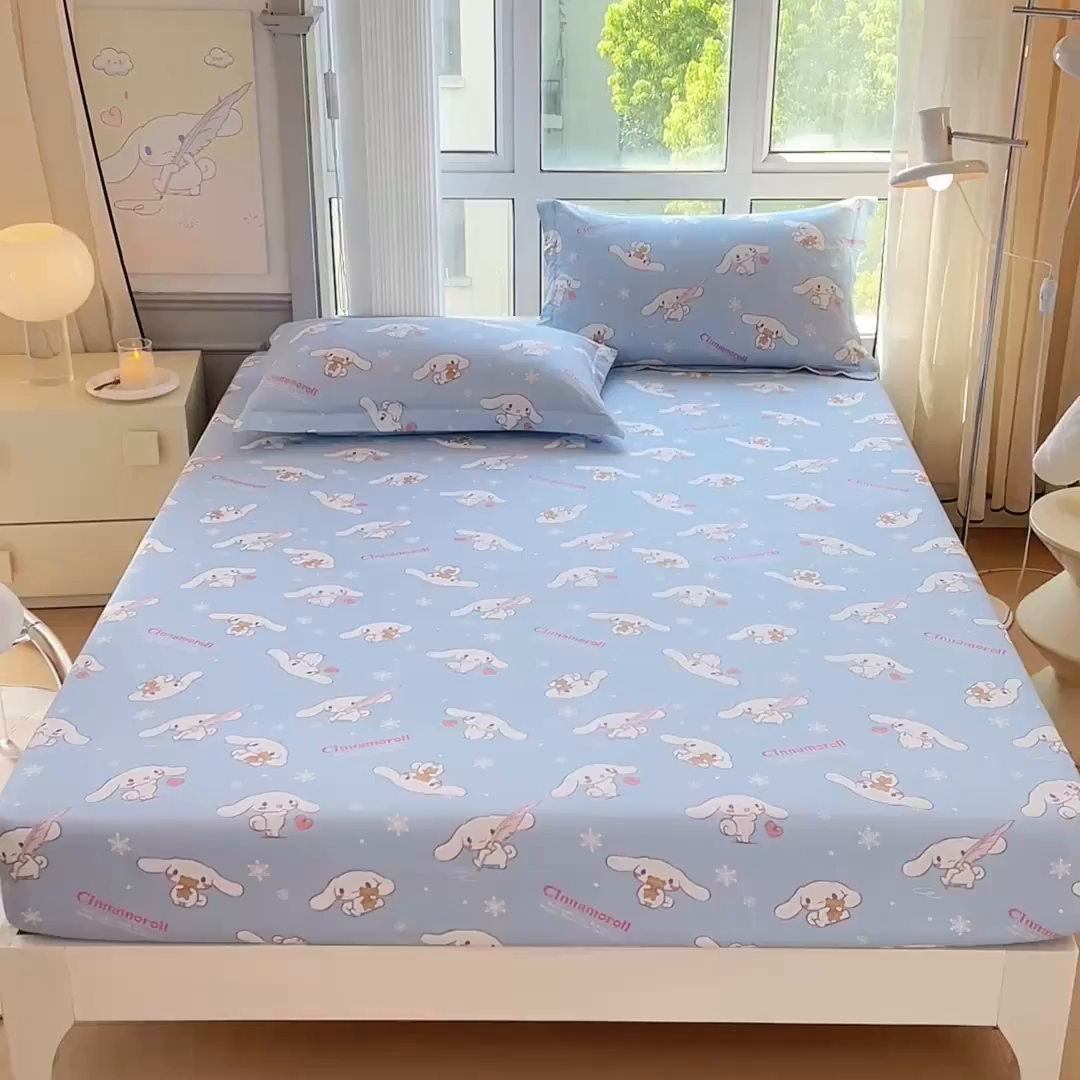 91家纺网 家纺一手货源 找家纺 蘭菲家纺 2025新款三丽鸥系列全棉印花单品床笠 小雪儿