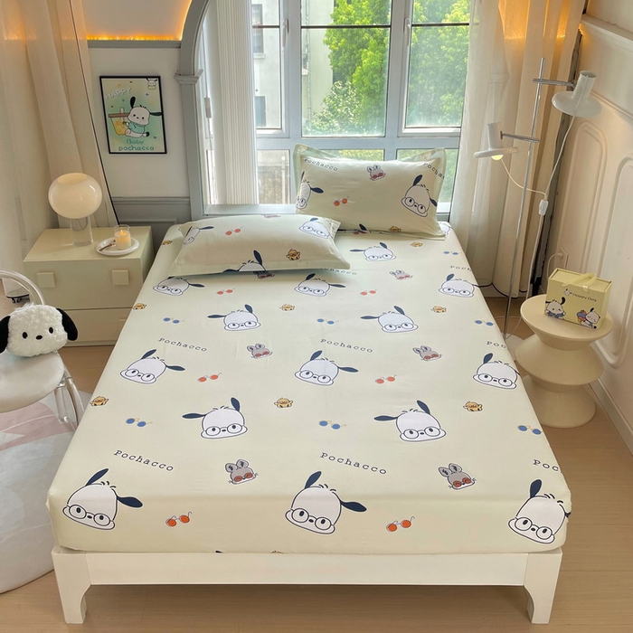 蘭菲家纺 2025新款三丽鸥系列全棉印花单品床笠 眼镜狗-米