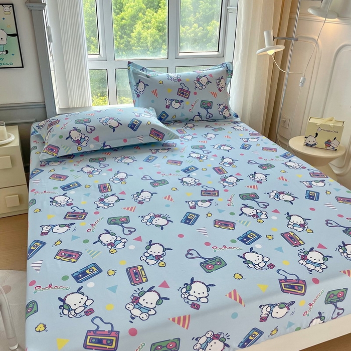 91家纺网 家纺一手货源 找家纺 蘭菲家纺 2025新款三丽鸥系列全棉印花单品床笠 演唱会-蓝