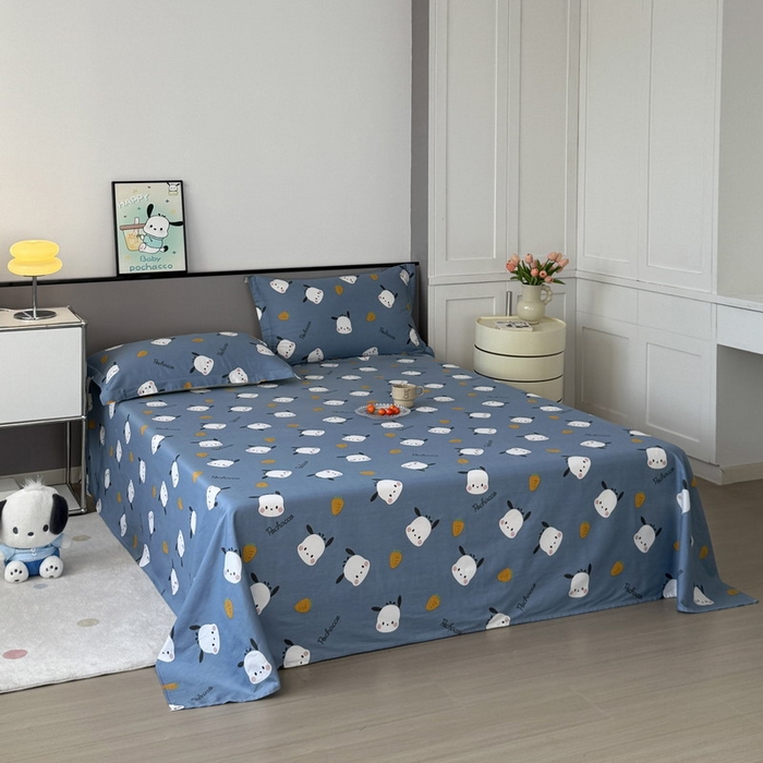 91家纺网 家纺一手货源 找家纺 蘭菲家纺 2025新款三丽鸥系列全棉印花单品床单 小金豆-灰