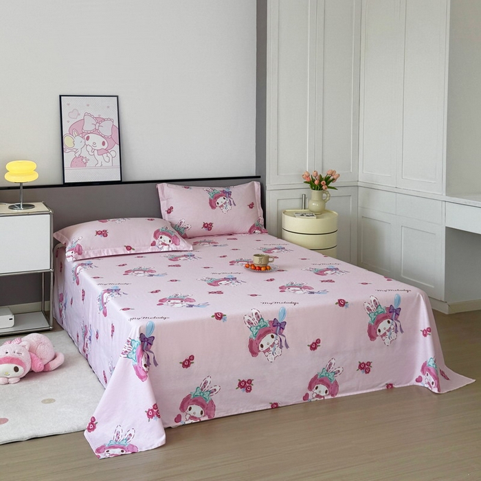 91家纺网 家纺一手货源 找家纺 蘭菲家纺 2025新款三丽鸥系列全棉印花单品床单 小美