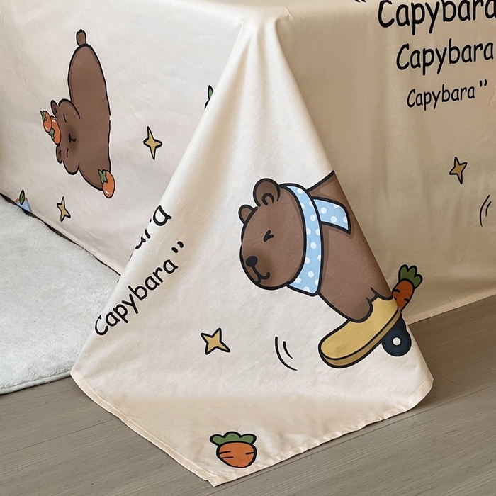 91家纺网 家纺一手货源 找家纺 （总）蘭菲家纺 2025新款学生季卡皮巴拉系列全棉印花单品床单