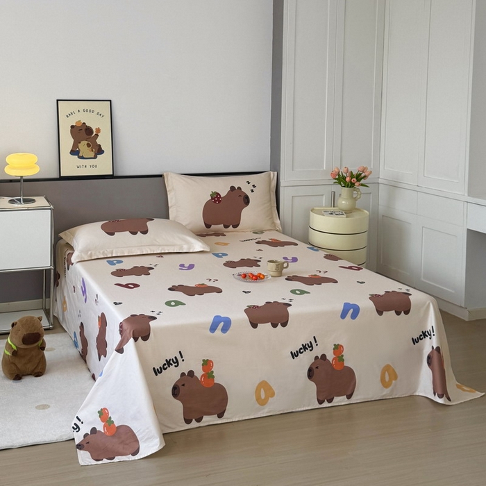 91家纺网 家纺一手货源 找家纺 （总）蘭菲家纺 2025新款学生季卡皮巴拉系列全棉印花单品床单