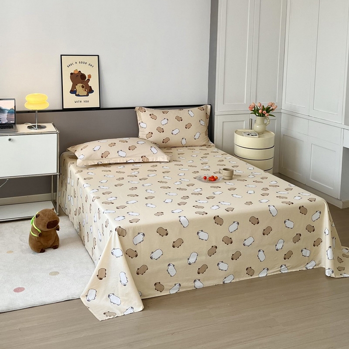 蘭菲家纺 2025新款学生季卡皮巴拉系列全棉印花单品床单 小奶豚