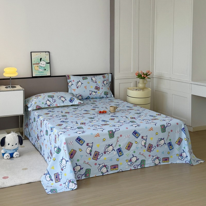 蘭菲家纺 2025新款三丽鸥系列全棉印花单品床单 演唱会-蓝