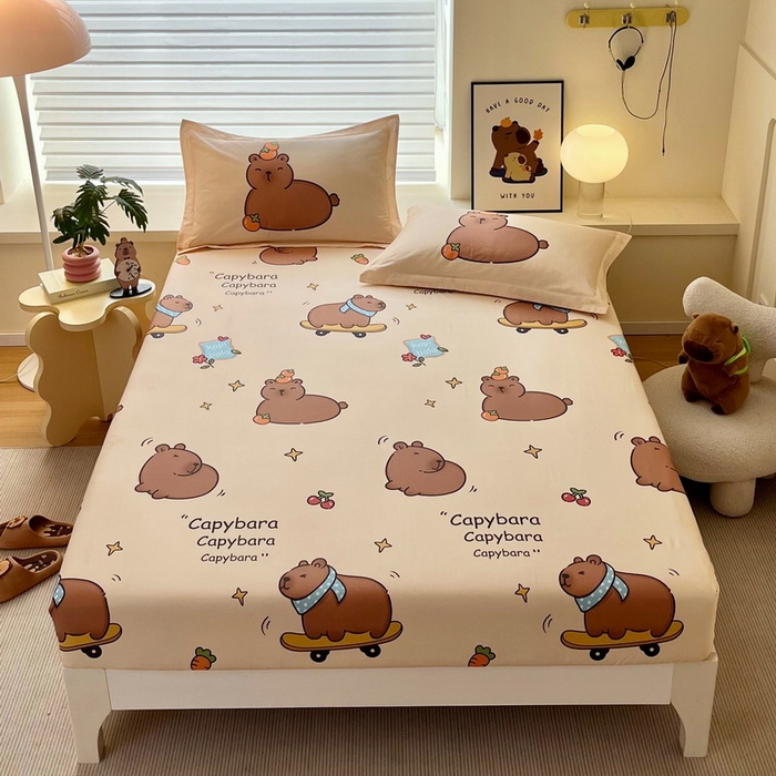 （总）蘭菲家纺 2025新款学生季卡皮巴拉系列全棉印花单品床笠