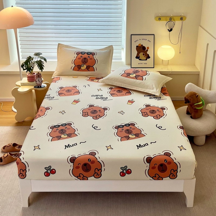 91家纺网 家纺一手货源 找家纺 蘭菲家纺 2025新款学生季卡皮巴拉系列全棉印花单品床笠 拉不动