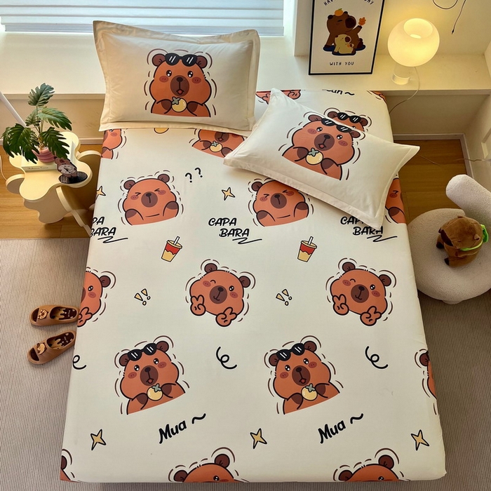 91家纺网 家纺一手货源 找家纺 蘭菲家纺 2025新款学生季卡皮巴拉系列全棉印花单品床笠 拉不动