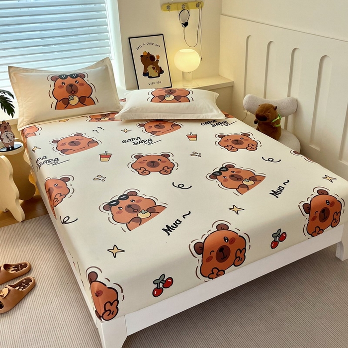 91家纺网 家纺一手货源 找家纺 蘭菲家纺 2025新款学生季卡皮巴拉系列全棉印花单品床笠 拉不动