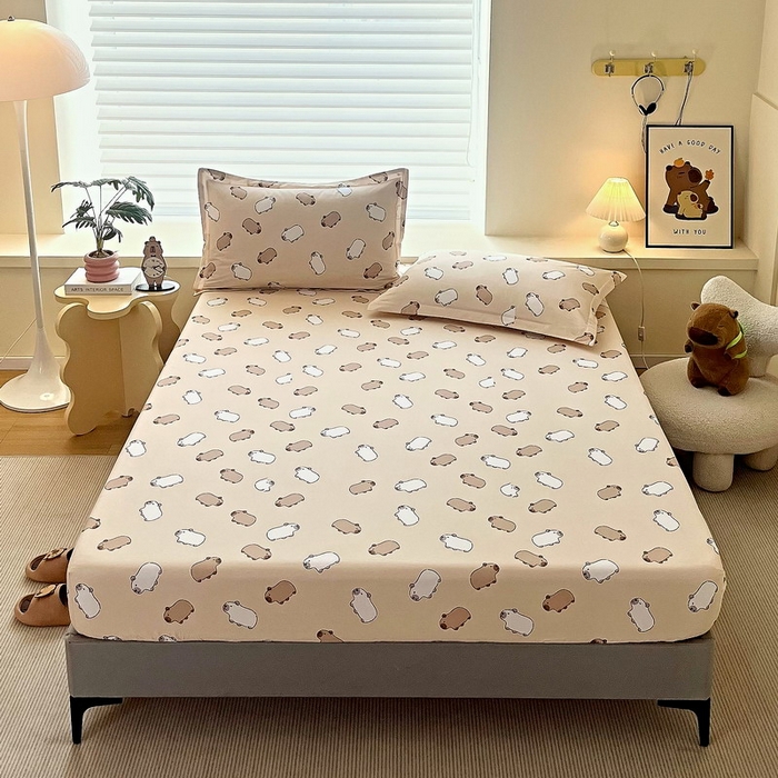 蘭菲家纺 2025新款学生季卡皮巴拉系列全棉印花单品床笠 小奶豚