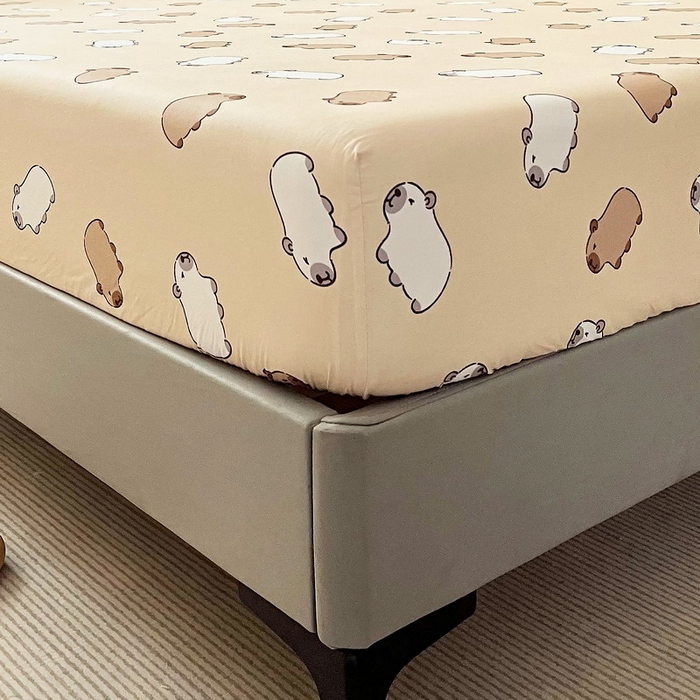 91家纺网 家纺一手货源 找家纺 蘭菲家纺 2025新款学生季卡皮巴拉系列全棉印花单品床笠 小奶豚