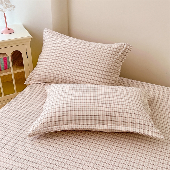 91家纺网 家纺一手货源 找家纺 梦舒羽 2025新款双层纱纯色格子枕套宿舍单人枕芯套内胆套一对装 可可咖格