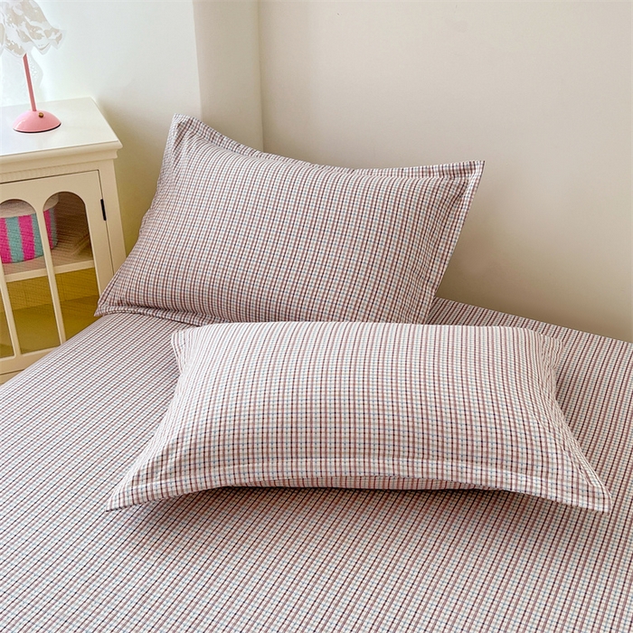 梦舒羽 2025新款双层纱纯色格子枕套宿舍单人枕芯套内胆套一对装 魅力蓝咖