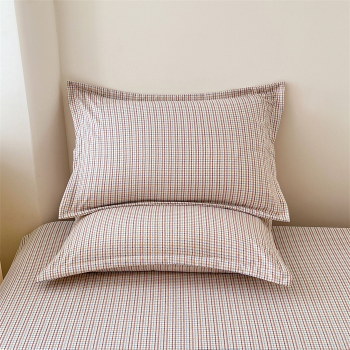 91家纺网 家纺一手货源 找家纺 梦舒羽 2025新款双层纱纯色格子枕套宿舍单人枕芯套内胆套一对装 魅力蓝咖