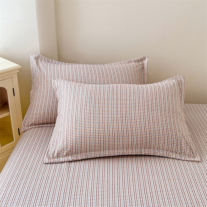 91家纺网 家纺一手货源 找家纺 梦舒羽 2025新款双层纱纯色格子枕套宿舍单人枕芯套内胆套一对装 魅力蓝咖