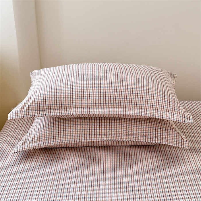 91家纺网 家纺一手货源 找家纺 梦舒羽 2025新款双层纱纯色格子枕套宿舍单人枕芯套内胆套一对装 魅力蓝咖