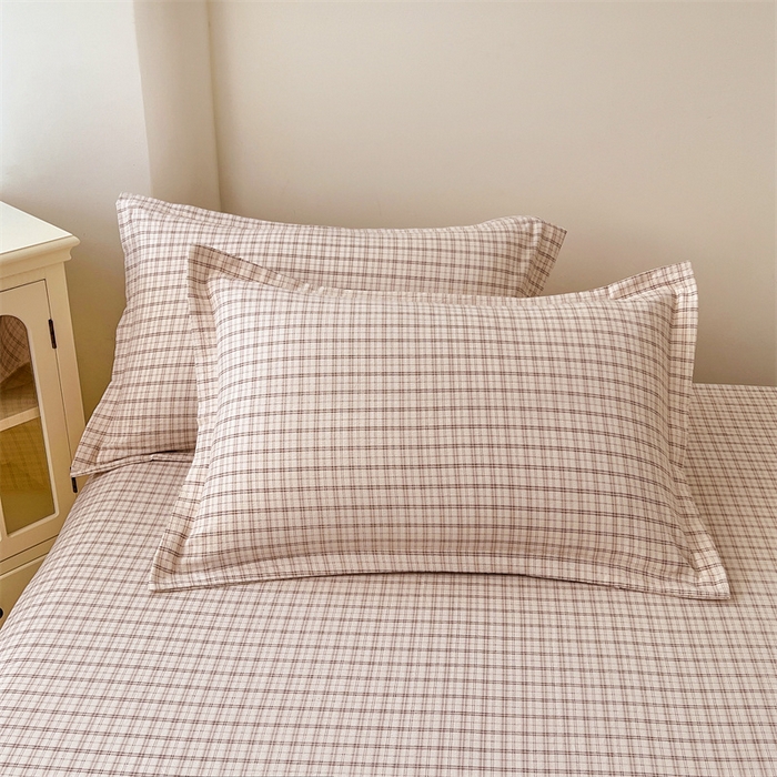 91家纺网 家纺一手货源 找家纺 梦舒羽 2025新款双层纱纯色格子枕套宿舍单人枕芯套内胆套一对装 可可咖格